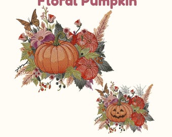 Floral Pumpkin Embroidery Design | Autumn & Halloween Machine Embroidery | Fall Harvest Pattern
