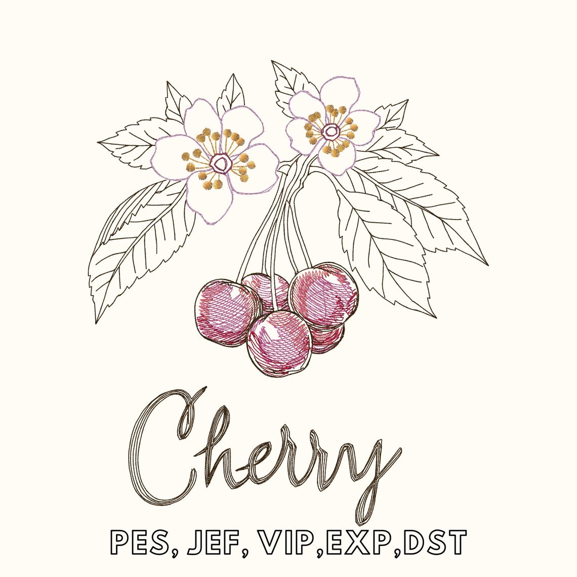 Cherry Embroidery Design: Botanical Fruit Motif (instant Download, 5-7 ...