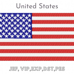 May include: A red, white, and blue American flag with 50 white stars on a blue field. The text "JEF, VIP, EXP, DST, PES" is below the flag.