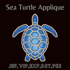 Peut inclure: Modèle de broderie d'applique de tortue de mer bleue aux formats JEF, VIP, EXP, DST et PES.