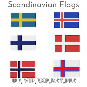 Scandinavian Flags Embroidery Design – Nordic Country Flag Set, Machine Embroidery, Instant Download