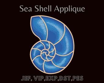 May include: Blue sea shell applique embroidery design in JEF, VIP, EXP, DST, PES formats.