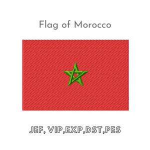 Puede incluir: La bandera de Marruecos es roja con una estrella verde de cinco puntas en el centro. La estrella es un símbolo del Islam, la religión dominante del país.