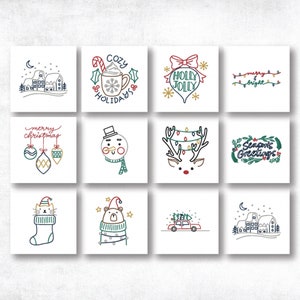 Set of 12 Christmas Card Embroidery Design Pack