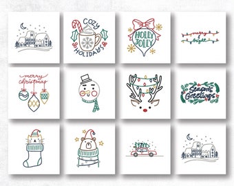 Set of 12 Christmas Card Machine Embroidery Design Pack - Digital Files