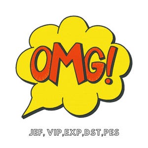 Puede incluir: Un globo de diálogo amarillo con un contorno negro y la palabra "OMG!" en letras rojas.
