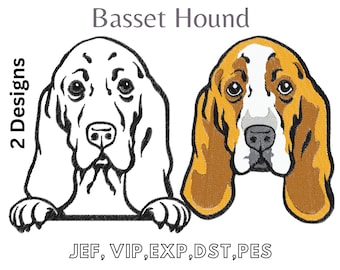 Basset Hound Dog, Easy Machine Embroidery, Digital File