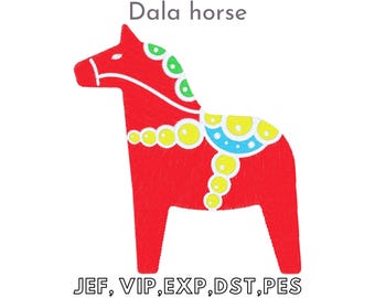 Dala Horse, Dalahäst, Easy Machine Embroidery, Instant Download, Digital File
