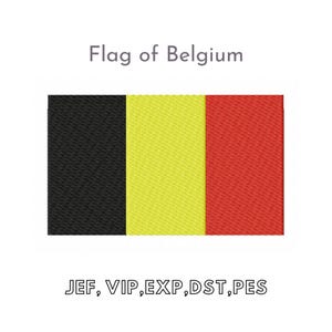 Puede incluir: La bandera de Bélgica, una bandera tricolor con franjas verticales negras, amarillas y rojas. El texto "Bandera de Bélgica" está por encima de la bandera y el texto "JEF, VIP, EXP, DST, PES" está por debajo de la bandera.