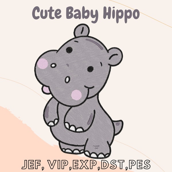 Cute Baby Hippo, Easy Machine Embroidery, Instant Download, Digital File