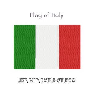 May include: A rectangular flag of Italy with three vertical stripes: green on the left, white in the center, and red on the right. The text "Flag of Italy" is above the flag, and "JEF, VIP, EXP, DST, PES" is below.