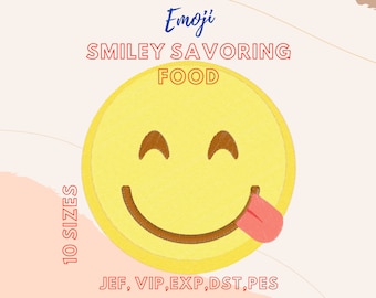 Emoji, Smiley Savoring Food - Tongue out, Embroidery Design, Instant Download
