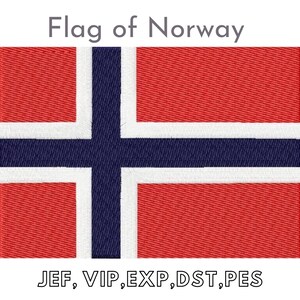 May include: The flag of Norway, a red flag with a blue cross and white borders.