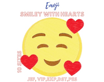 Emoji, Smiley With Hearts, Embroidery Design, Instant Download