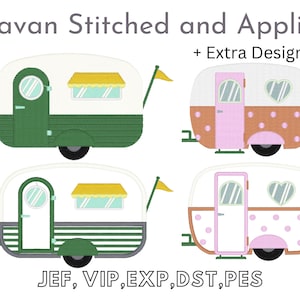 Caravan Easy Machine Embroidery Design, Stitched and Applique, Instant Download, Digital File