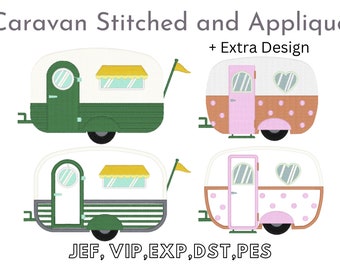 Caravan Easy Machine Embroidery Design, Stitched and Applique, Instant Download, Digital File