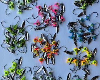 Fishing Jig Heads 10 Pack Crappie Minnow Jig Heads – 1/16 Oz, #2 Red Chrome Hooks With Eyes Minnow Head Jig