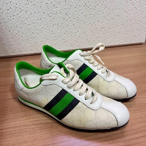 Women’s Gucci Monogram GG  Web White Green sneakers Size EUR 36 US 5.5