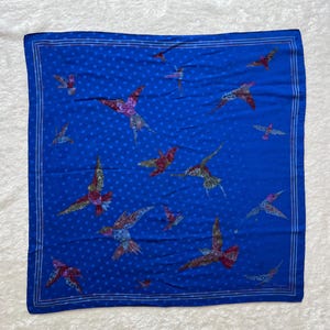 Salvatore Ferragamo 100% Silk Square Bleu Scarf Birds