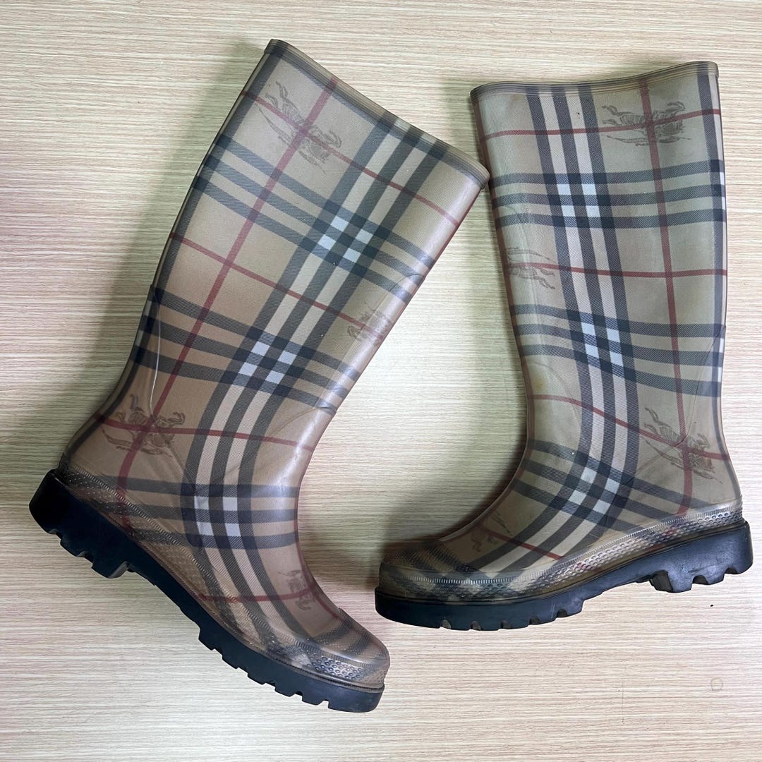 Vintage Women's Burberry Rubber Rain Boot Nova Check Pattern