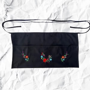 Embroidered Restaurant Apron Hungarian Traditional Kalocsa Multicolored Floral Folk Art Unique