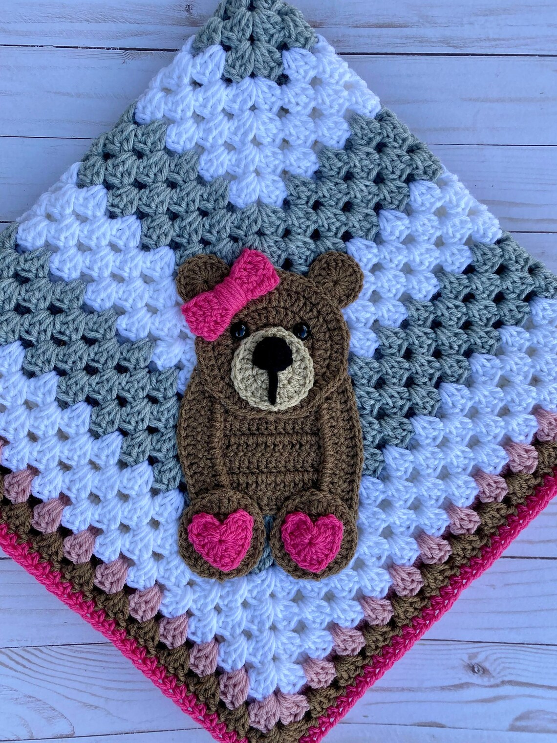 Teddy Bear Crochet Baby Blanket and Hat Baby Blanket Etsy