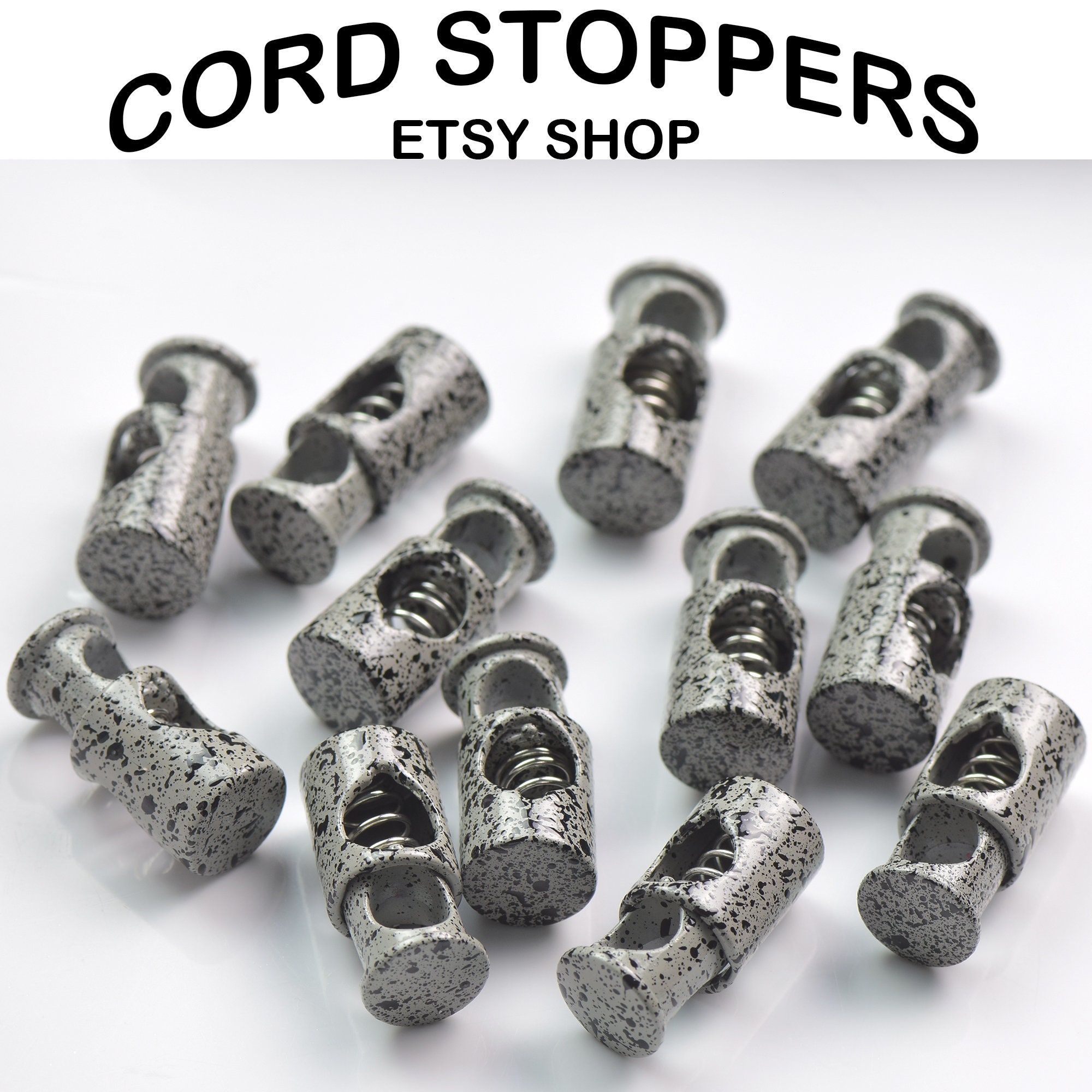 CEMENT SPECKLE Metal Classic Cord Stoppers Lace Locks for Shoelaces Laces  Strings & Cords Alike Ships From the USA 