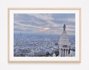 Vue de Paris avec la Tour Eiffel depuis le Sacré-Cœur au coucher du soleil - Instant Digital Download Photography