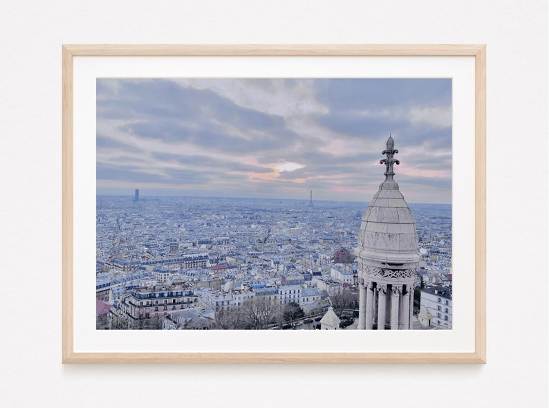 View of Paris with Eiffel Tower from Sacre Coeur at Sunset Instant Digital Download Photography image 1