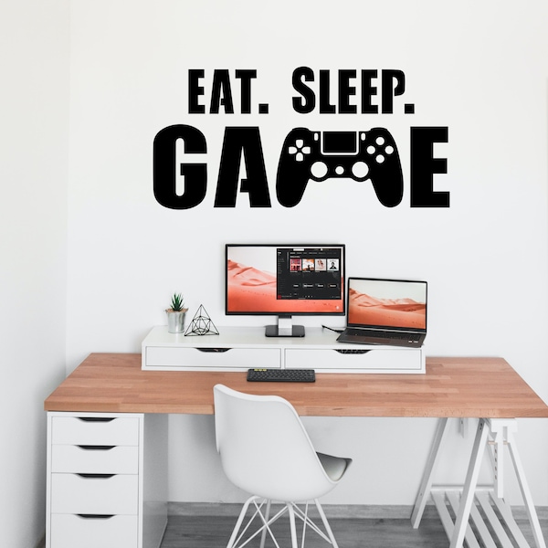 Eat Sleep Game Wall Decal Sticker, Gamer Wall Art, Gaming Home Decor