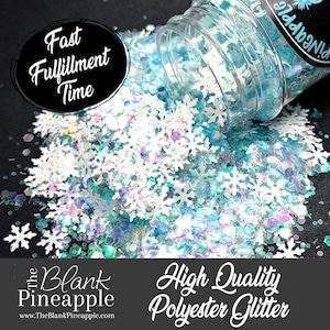 Pure Bliss Snowflakes Mixed Glitter, Blue Iridescent glitter & White Snowflakes, 2oz Shaker Bottle (56g)