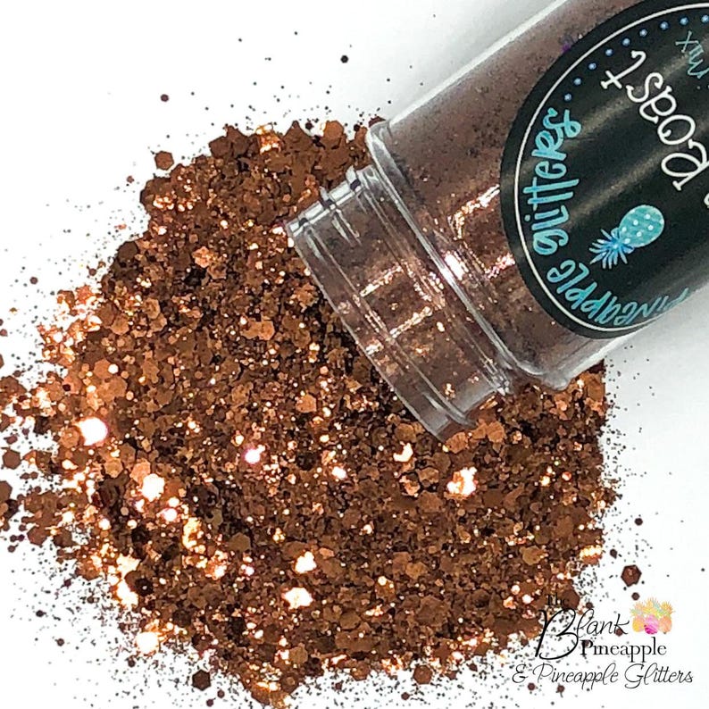 Italian Roast chunky mix metallic brown glitter, PET polyester, 2oz shaker bottle for resin projects, tumblers, and nail art. The Blank Pineapple.