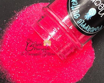 Neon Pink Ultra Fine Cut Fluorescent Glitter PET Polyester 2oz. Shaker Bottle, Pink Glitter, Pink Fluorescent Glitter