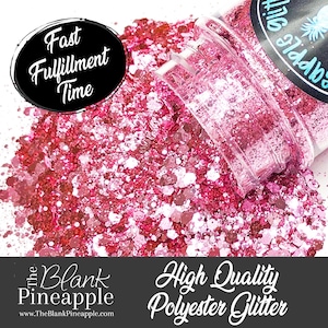Rouge Chunky Mix Metallic Glitter, Pink Glitter, 2oz Shaker Bottle (56g), Pink Glitter