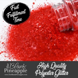 Candy Apple Chunky Mix Metallic Glitter, 2oz (56g) Shaker Bottle, Red Polyester Glitter