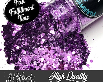 Lilac Chunky Mix Metallic Glitter, 2oz Shaker Bottle (56g), Purple Polyester Glitter