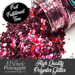 Cupid Mixed Metallic Glitter, 2oz Shaker Bottle (56g), Red & Pink Glitter