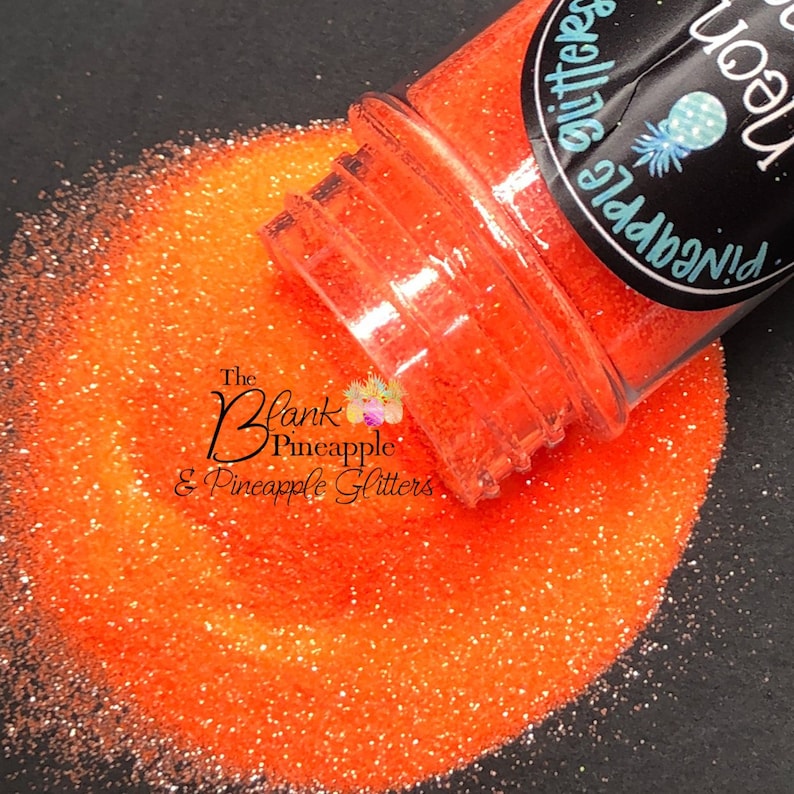 Neon Orange Fluorescent Ultra Fine Cut Glitter PET Polyester 2oz. Shaker Bottle image 1