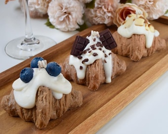 Croissant Soy Candle - Blueberry/Chocolate/Almond - Dessert Candle - Bakery Candle - Tea Party - Novelty Candles - Food Candle