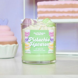 Pistachio Macaron Soy Candle - Paraben/Phthalate Free - 100% Soy Wax - Whipped Decorative Dessert Candle - Bakery Candle - Kawaii Decor