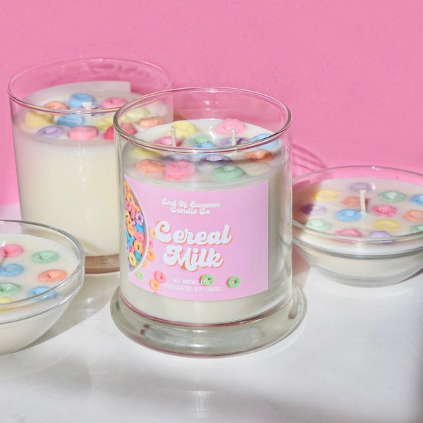 Cereal Milk Soy Candle Fruit Loop Scented - 100% Soy Wax - Dessert Candle - Cereal Candle - Food Candle - Gifts For Her