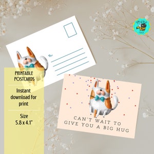 Printable Postcard Cute Cat Nig Hug- 5.8 x 4.1 Inches, Digital Download PDF and PNG Files, Downloadable Post Card Print Ready