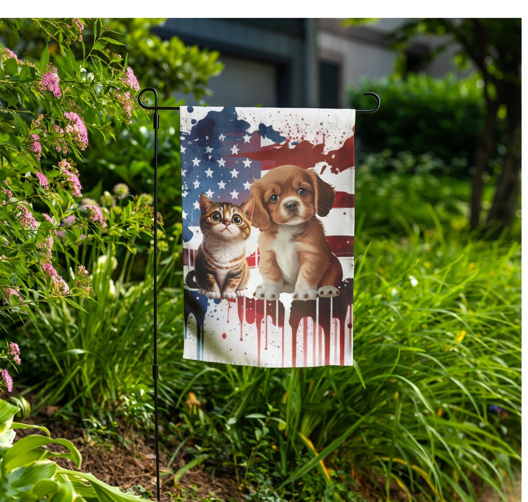 Patriotic Dog and Cat Garden Flag Paws and Whiskers Garden Etsy