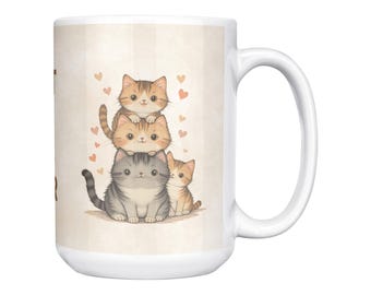 Cat Mom Ever Mug with Stacked Kittens – 15oz Coffee Cup