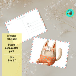Printable Postcard Cute Surprised Cat - 5.8 x 4.1 Inches, Digital Download PDF and PNG Files, Downloadable Post Card Print Ready