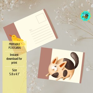 Printable Postcard Cute Cat - 5.8 x 4.1 Inches, Digital Download PDF and PNG Files, Downloadable Post Card Print Ready