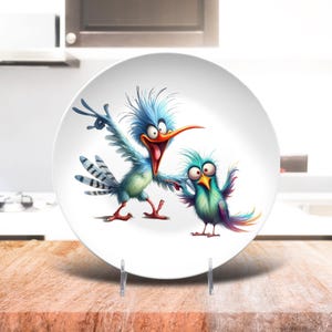 Crazy Birds Blue Duo 10 Inch Plate, Unbreakable Polymer Dinnerware (Made in USA)