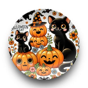 Spooky Cute Halloween Cats & Pumpkins Plate, Perfect for Serving Treats or Decorating Your Home with Feline Charm! Great Dinnerware