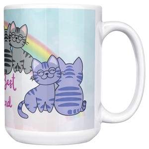 Sister Friend Cat Mug, Rainbow Cartoon Ceramic 15oz Beverage Cup