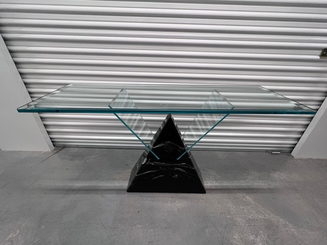 Postmodern Triangle Marble Base Console Table in the Style of Massimo Vignelli Etsy